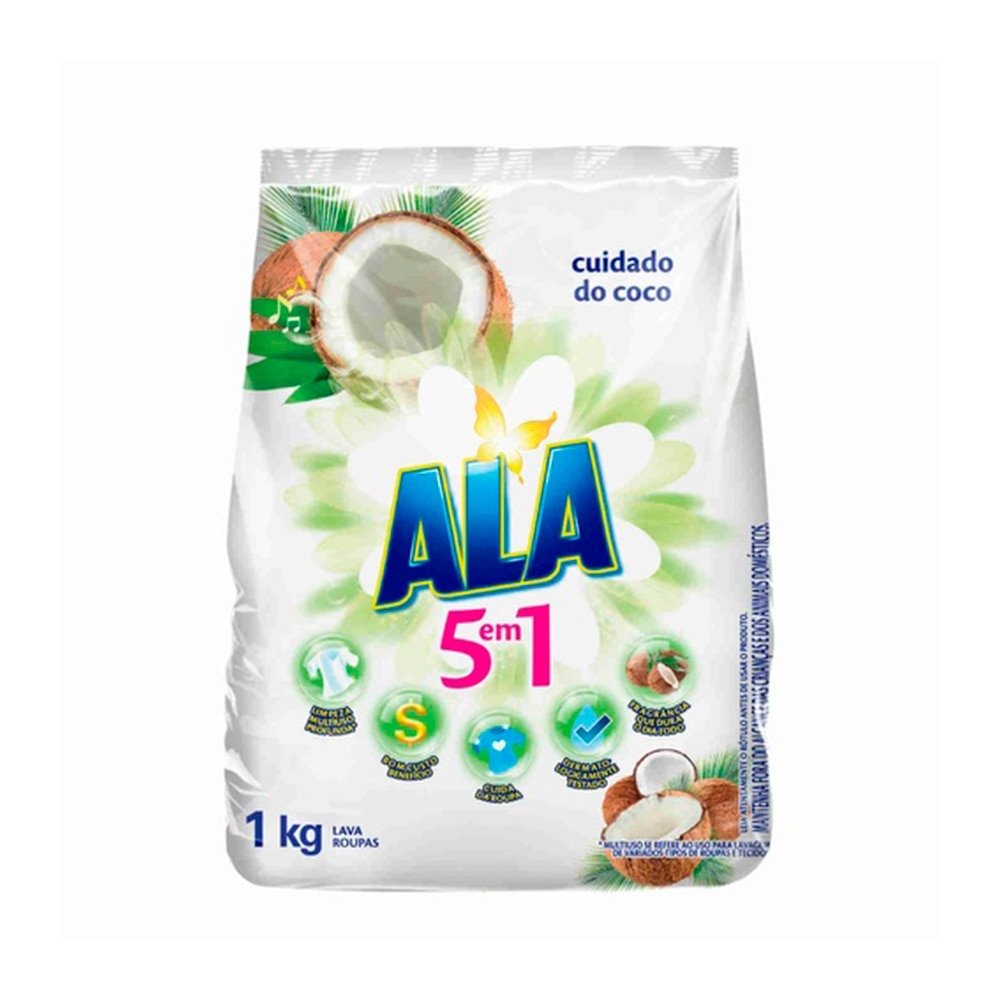 Sabão em Pó Ala Cuidado do Coco 1Kg - Embalagem com 18 Unidades