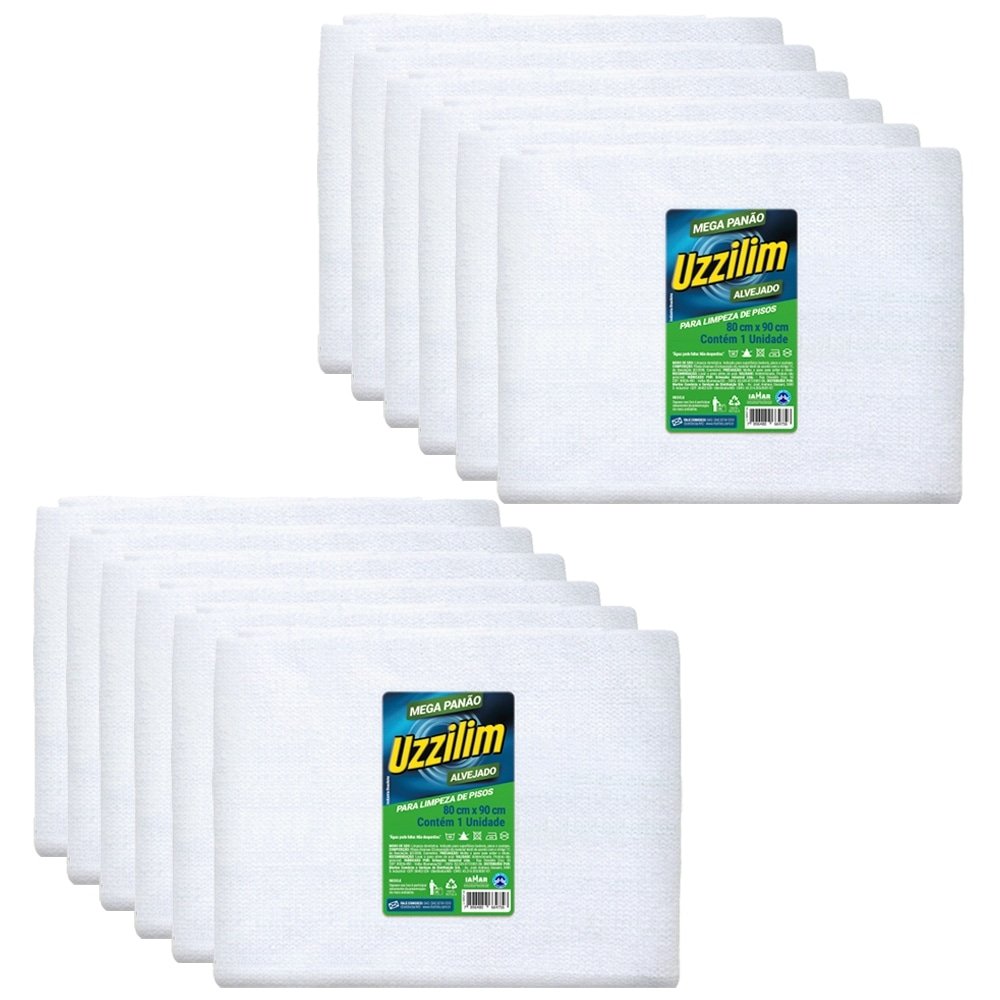 Mega Pano Uzzilim Alvejado para Limpeza 80x90cm - Embalagem com 12 Unidades