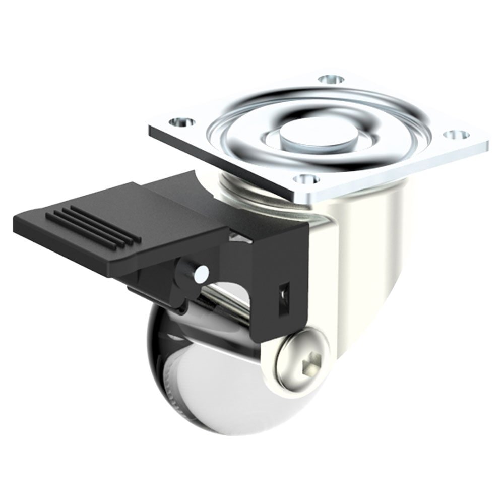 Rodízio Soprano Transparente 35mm com Freio Chapa Giratória Niquelado