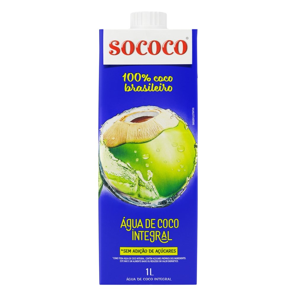 Água de Coco Sococo Tetra Pack 1 Litro - Embalagem com 12 Unidades