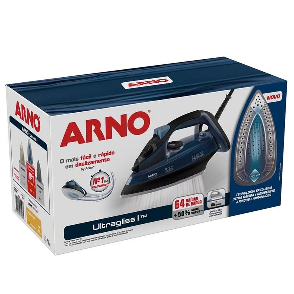 Ferro de Passar a Vapor Arno Ultragliss I FUA1, Base Durilium Airglide, 1200W, Azul, 220V