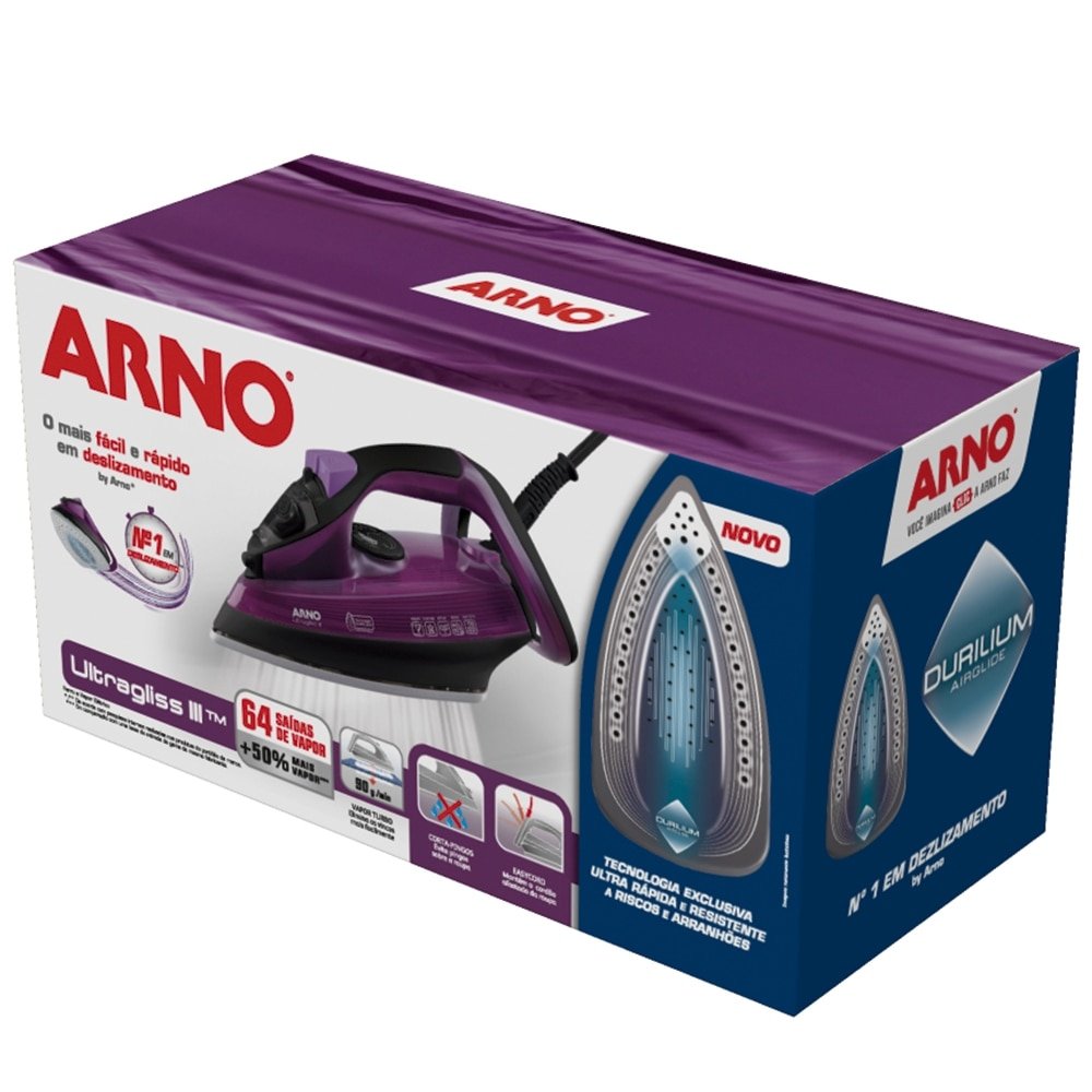 Ferro de Passar a Vapor Arno Ultragliss III FUA3 - Base Durilium Airglide, 1200W, Vinho, 110V