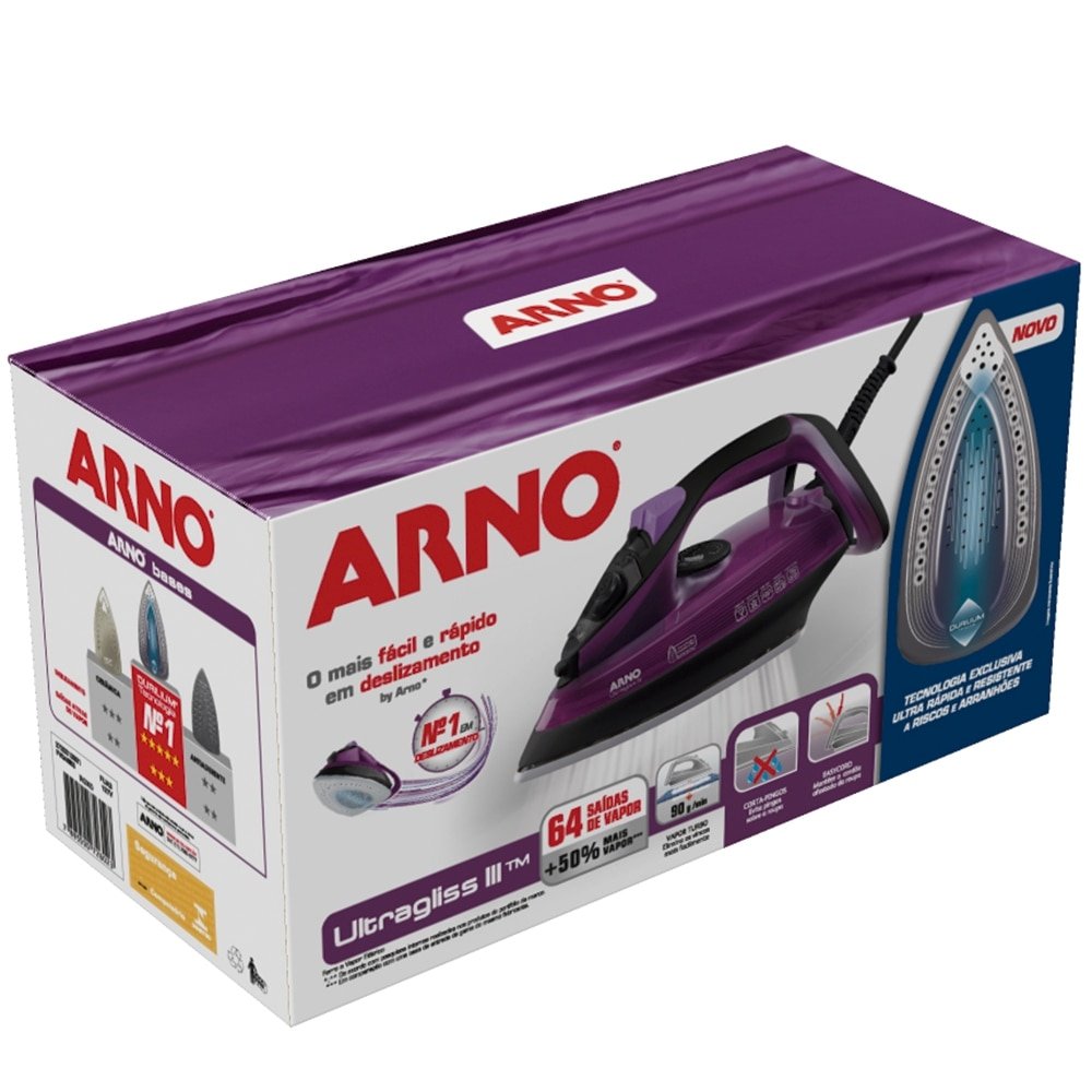 Ferro de Passar a Vapor Arno Ultragliss III FUA3 - Base Durilium Airglide, 1200W, Vinho, 110V