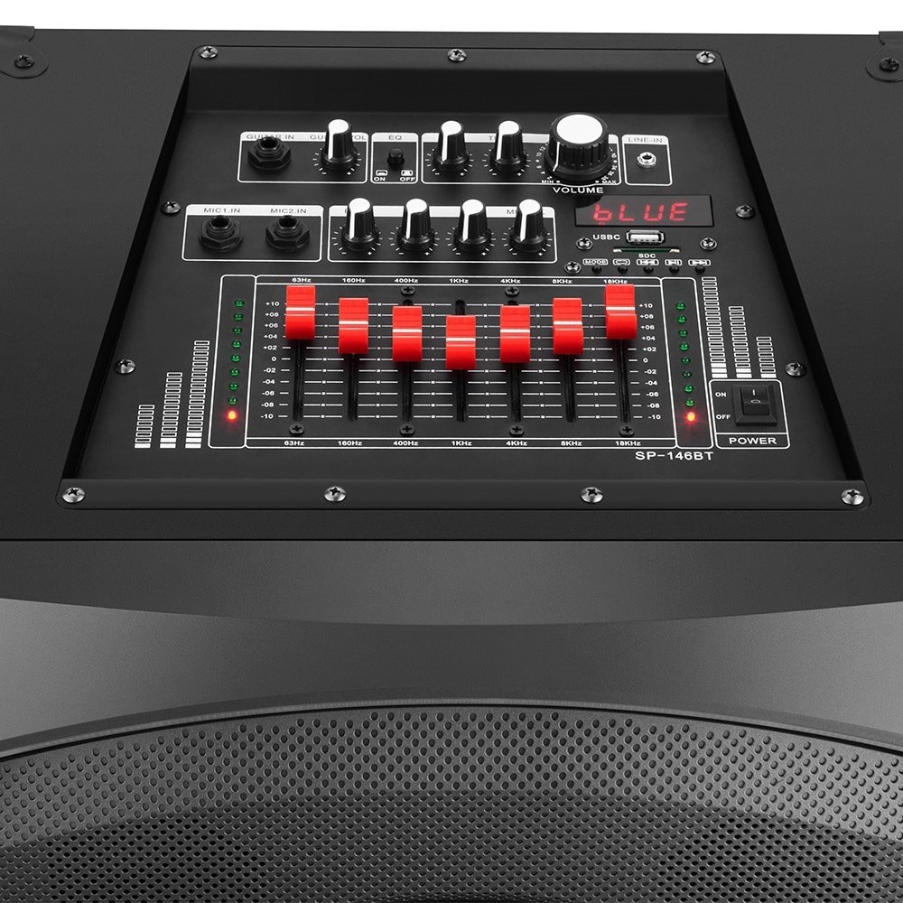 Caixa Amplificadora Mondial CM12, Entrada USB/SD Card, Auxiliar, Rádio FM, Conexão sem Fio, 1500W
