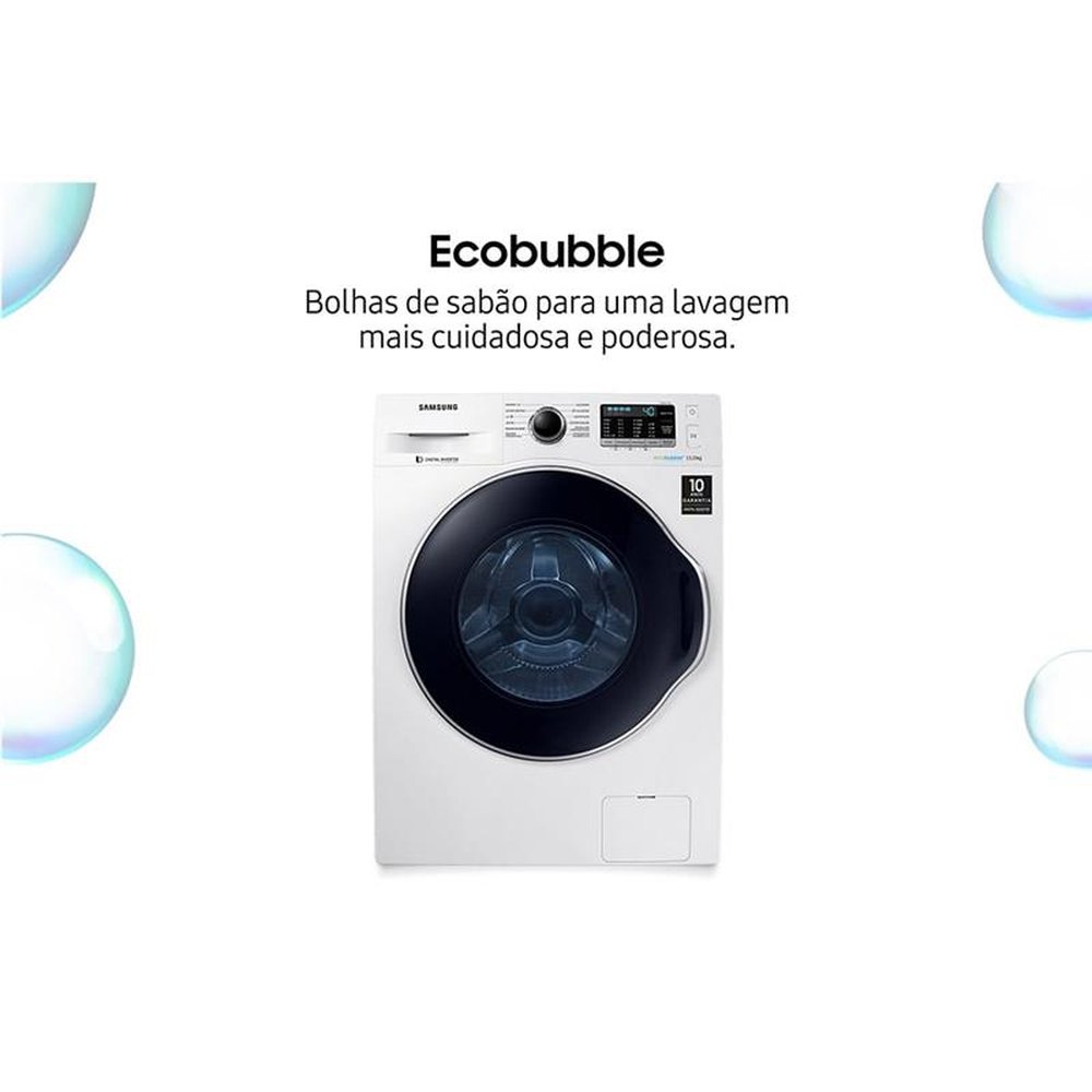 Máquina de Lavar Roupas 11kg Samsung WW11K, WW11K6800AW, Porta Crystal Blue com Ecobubble, Branca, 110V
