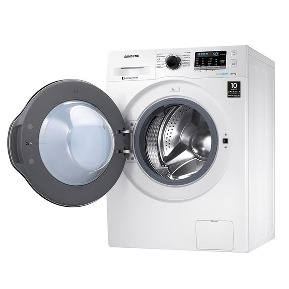 Máquina de Lavar Roupas 11kg Samsung WW11K, WW11K6800AW, Porta Crystal Blue com Ecobubble, Branca, 110V