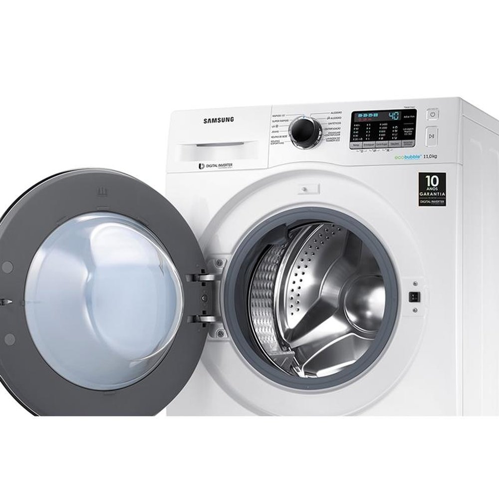 Máquina de Lavar Roupas 11kg Samsung WW11K, WW11K6800AW, Porta Crystal Blue com Ecobubble, Branca, 110V