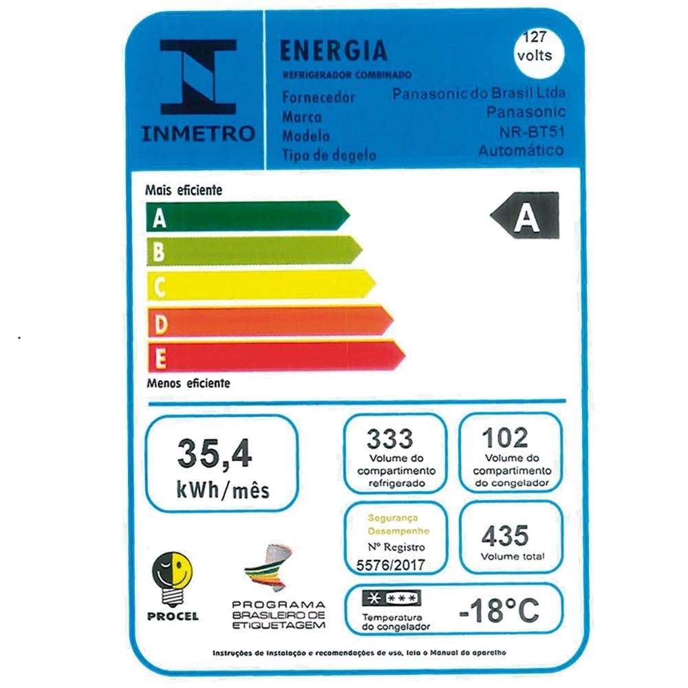 Geladeira/Refrigerador Panasonic 435 Litros NR-BT51PV3, Frost Free, 2 Portas, Econavi, Aço Escovado, 110V
