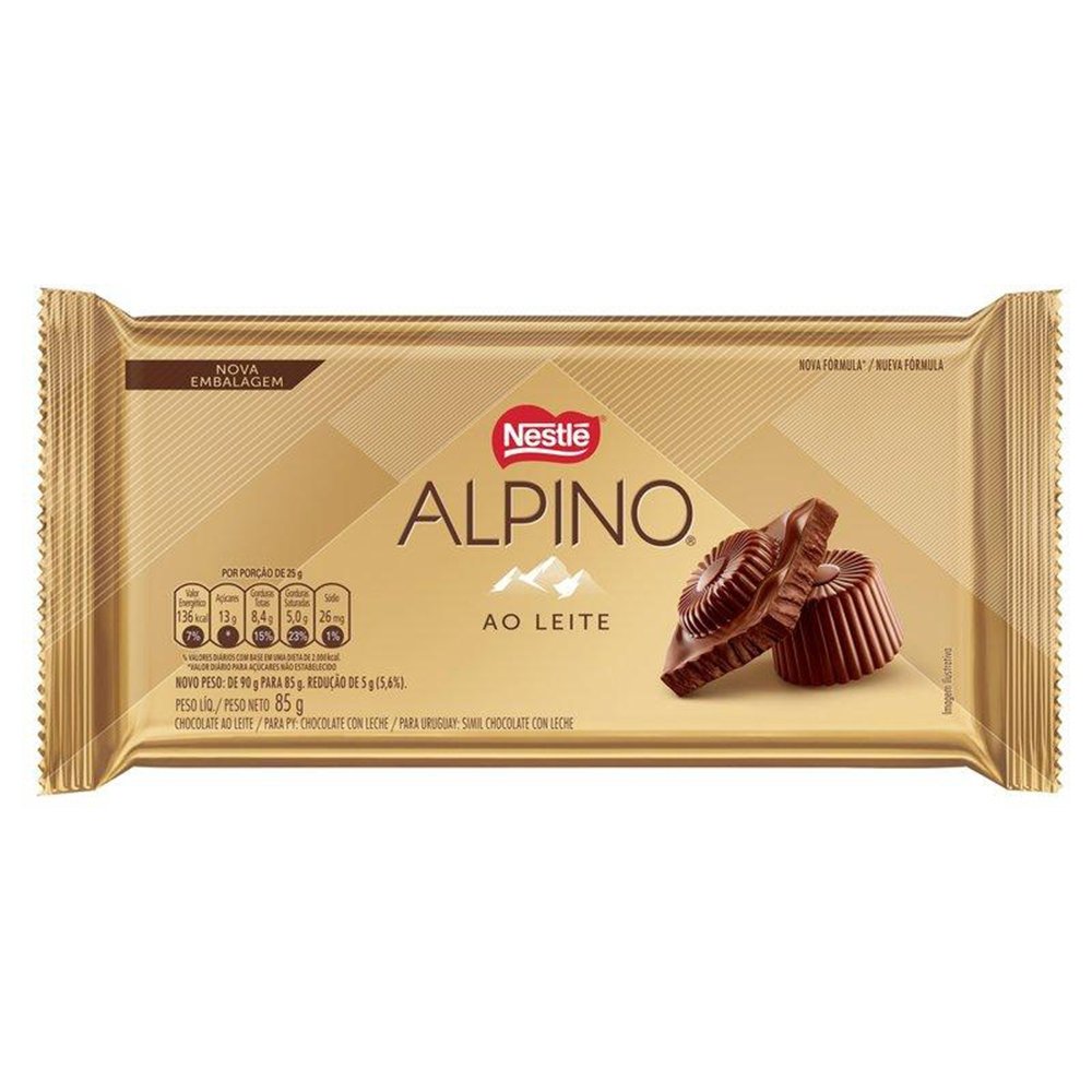 Chocolate Nestlé Alpino Tablete 85g - Embalagem com 14 Unidades