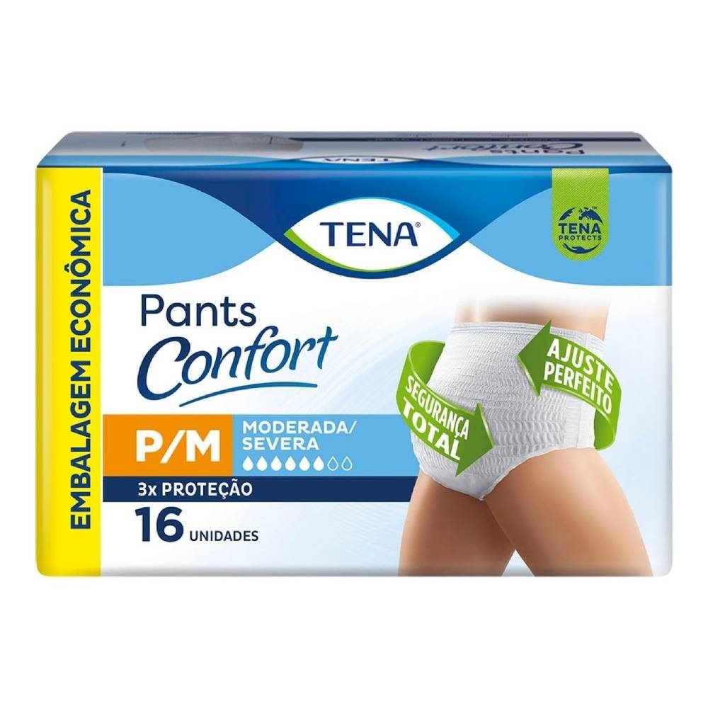 Roupa Íntima Tena Pants Confort Tamanho P/M - 4 Pacotes com 16 Fraldas - Total 64 Tiras