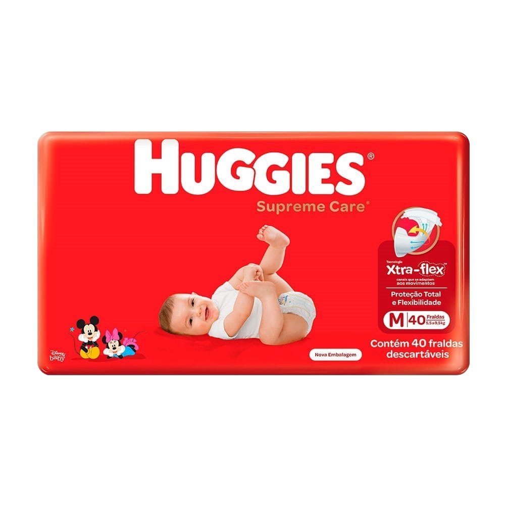 Fralda Descartável Huggies Supreme Care Mega Tamanho M - 6 Pacotes com 40 Fraldas - Total 240 Tiras