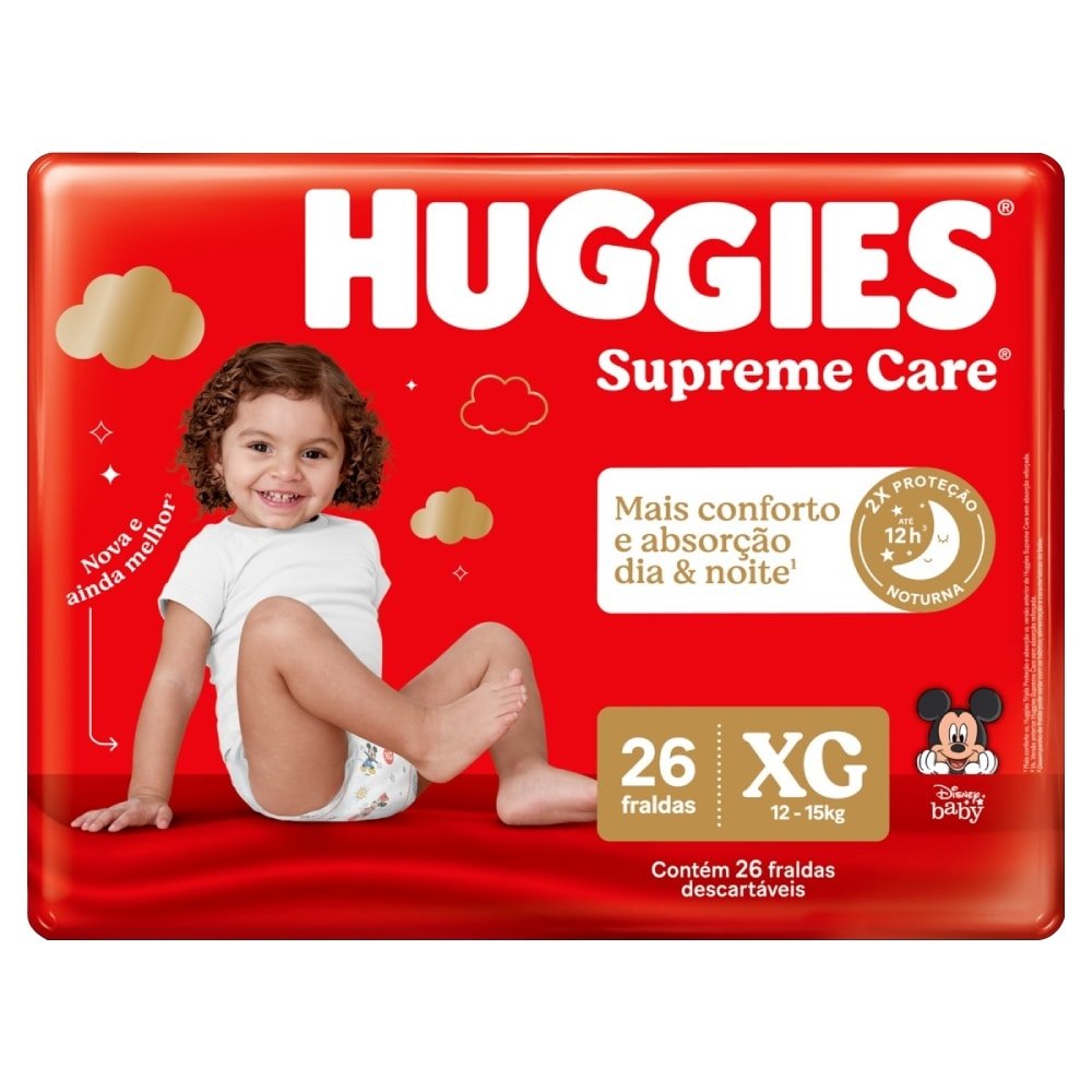Fralda Descartável Huggies Supreme Care Tamanho XG - 6 Pacotes com 26 Fraldas - Total 156 Tiras