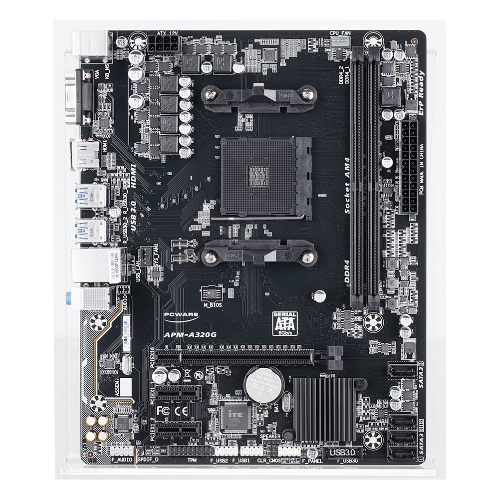 Placa Mãe PCWARE APM-A320G, AMD Ryzen, DDR4 32GB, Chip Lan Realtek Gigabit