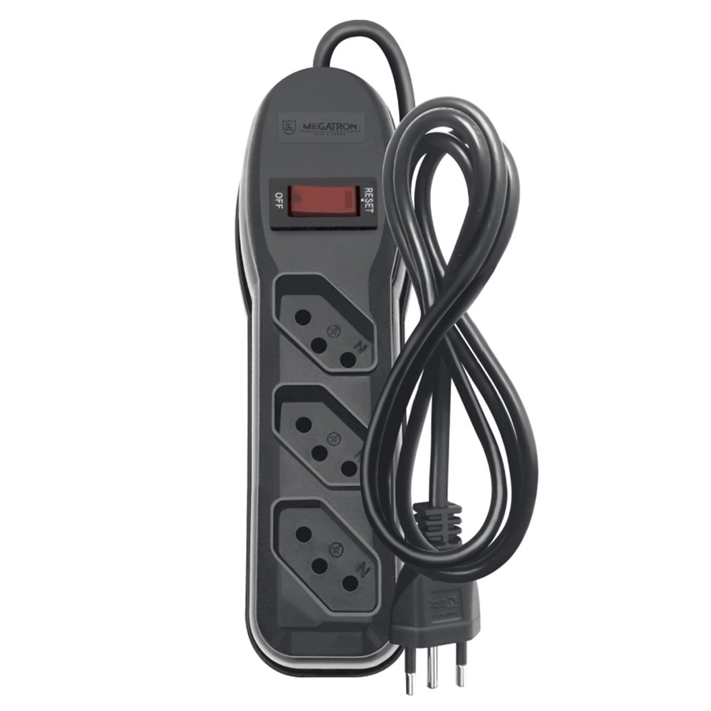 Filtro de Linha Megatron 3 Tomadas 3 x 0,75mm 10A Cabo 1M SM Preto