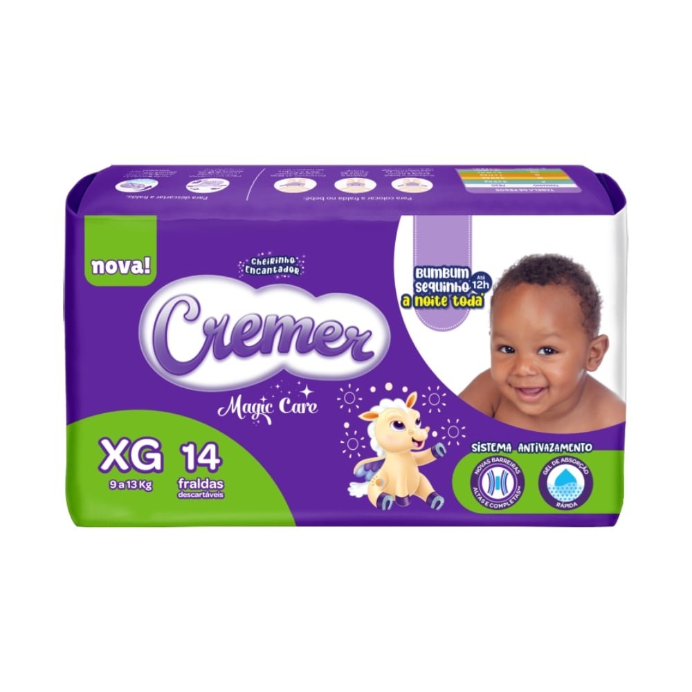 Fralda Descartável Cremer Jumbinho Tamanho XG - 8 Pacotes com 14 Fraldas - Total 112 Tiras
