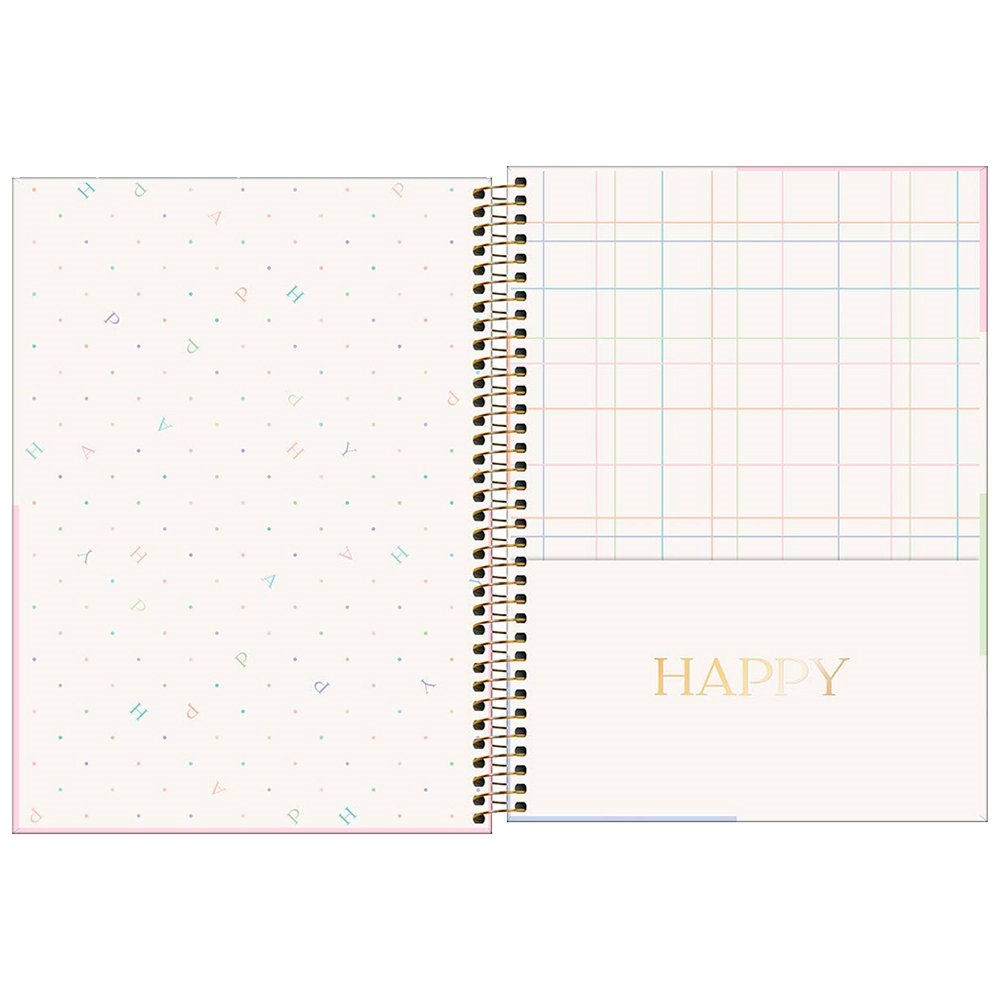 Caderno Espiral Tilibra Universitário Capa Dura Happy 10 Matérias 160 Folhas - Embalagem com 4 Unidades (Sortidos)
