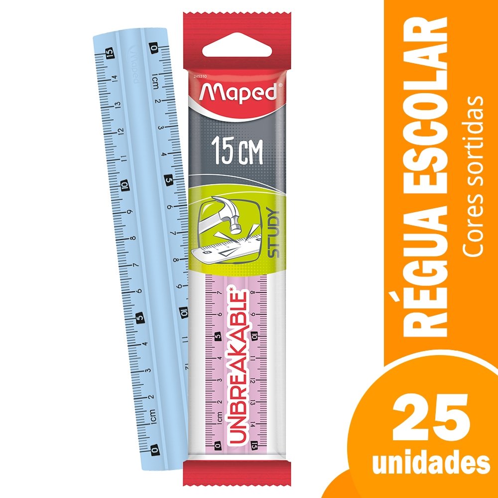 Régua Maped Study Inquebravel 15cm Cores Sortidas - Embalagem com 25 Unidades