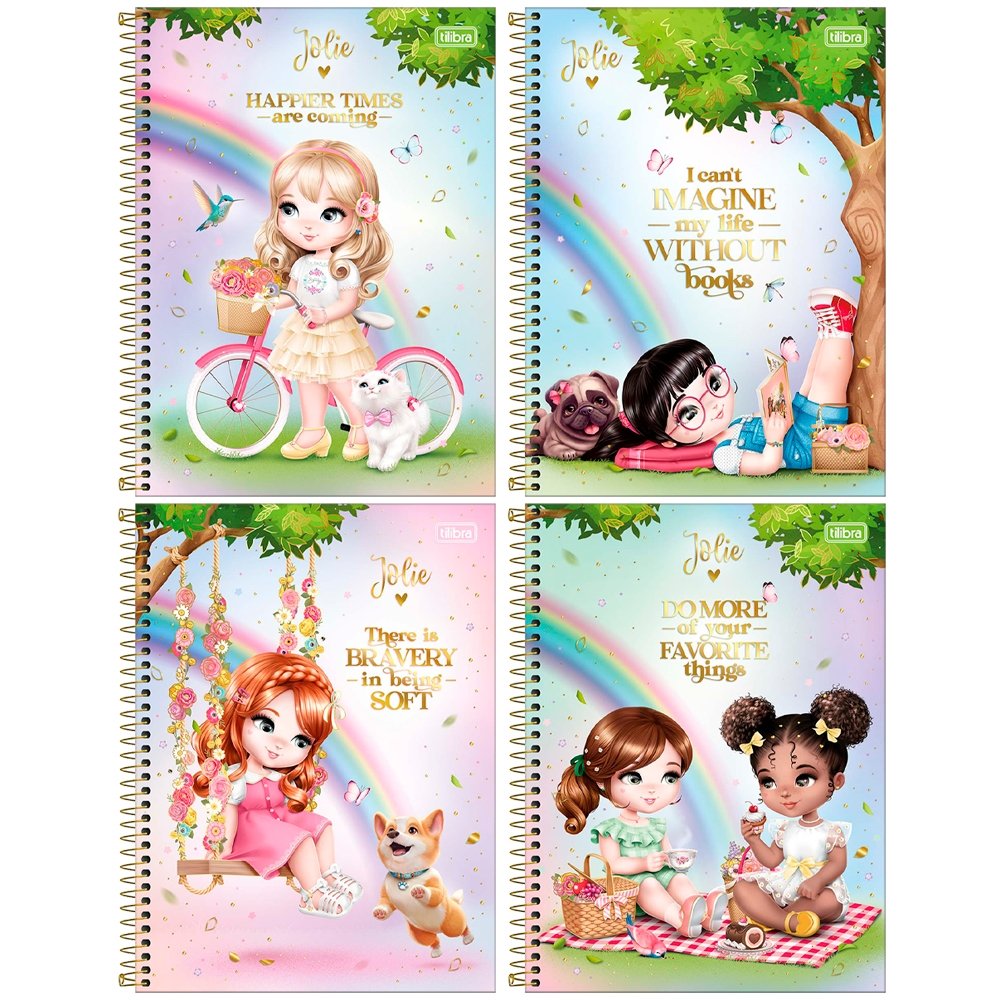 Caderno Espiral Tilibra Universitário Capa Dura Jolie 1 Matéria 80 Folhas Embalagem com 4 Unidades
