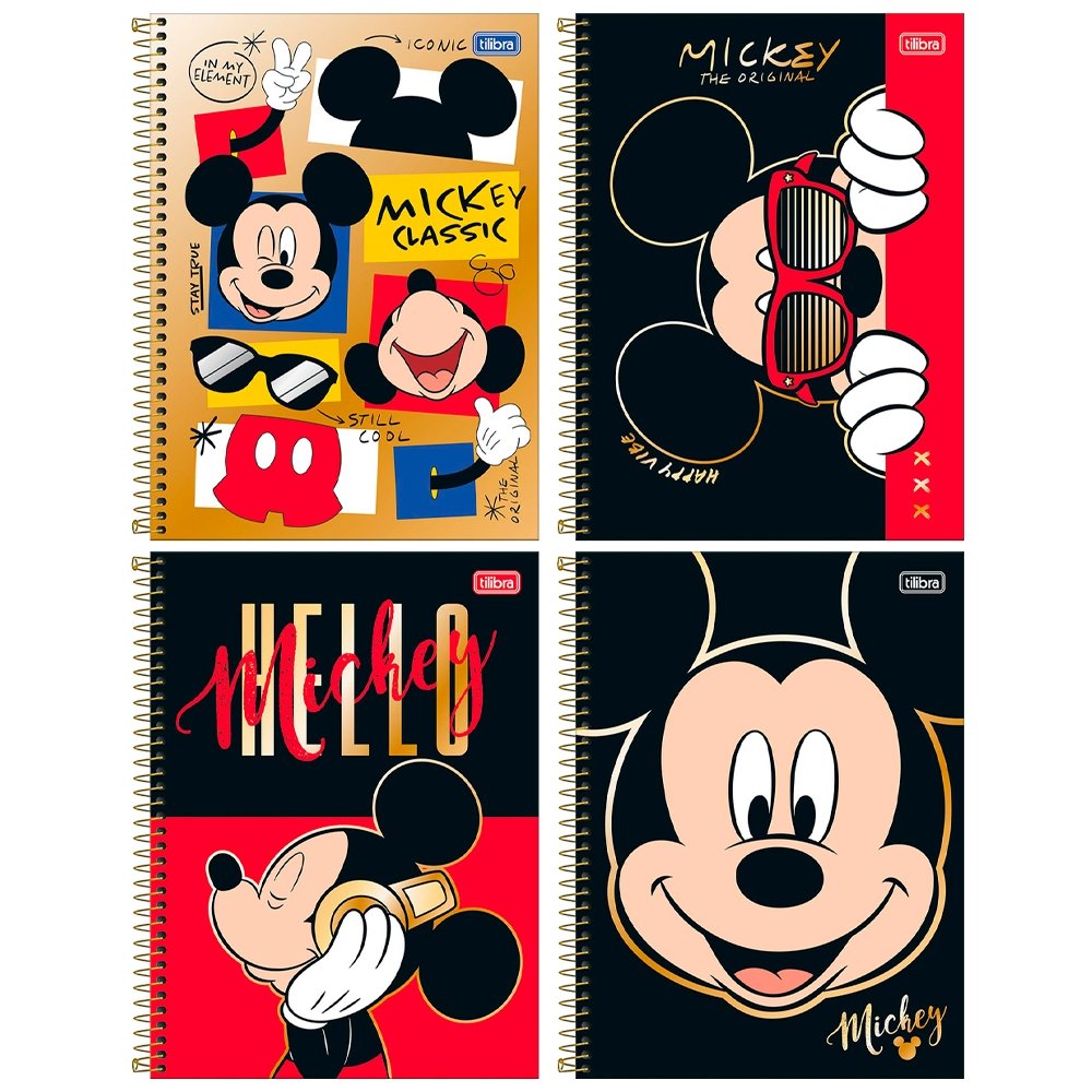 Caderno Espiral Tilibra Universitário Capa Dura Mickey 1 Matéria 80 Folhas Embalagem com 4 Unidades