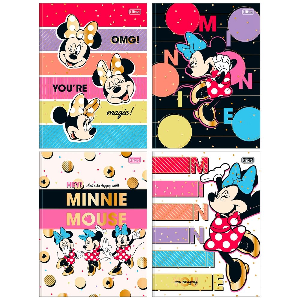 Caderno Costurado Tilibra ¼ Capa Dura Minnie 80 Folhas - Embalagem com 5 Unidades