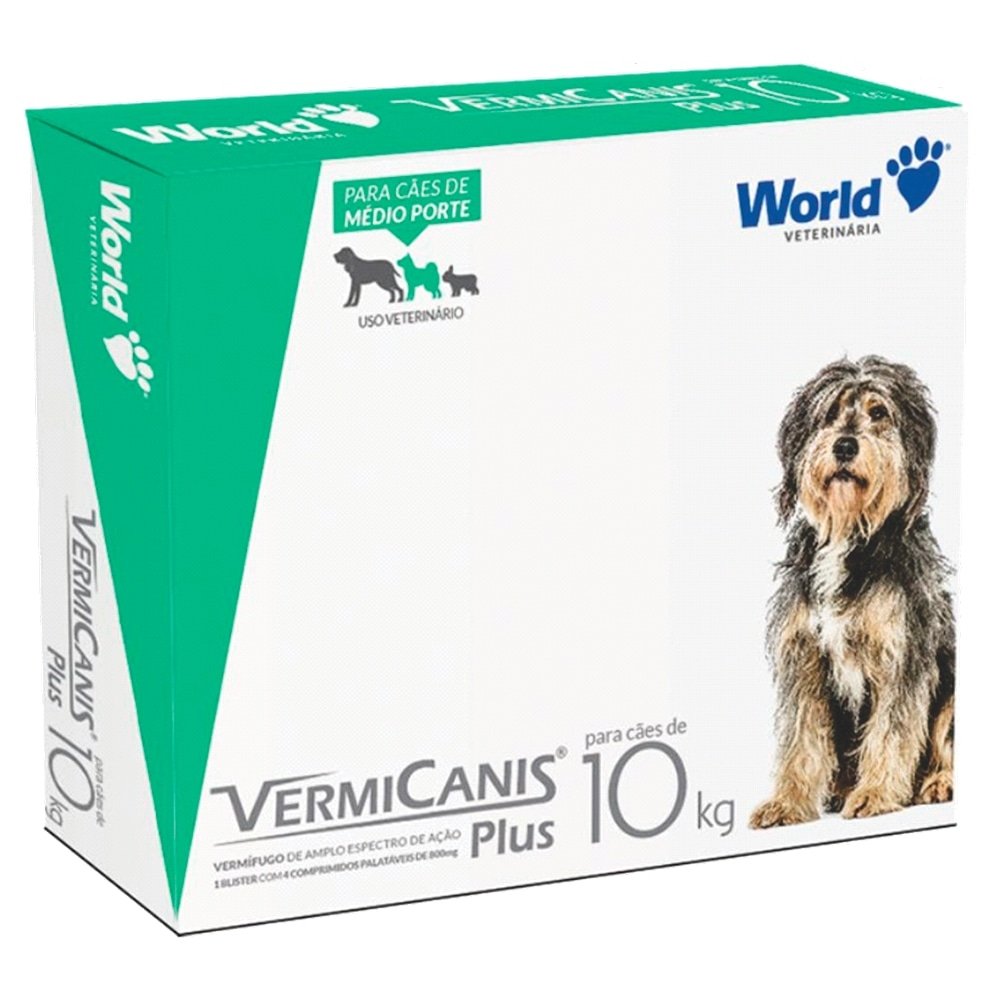 Vermífugo Vermicanis Plus World Vet 800mg  1 Comprimido para cada 10kg - Embalagem com 4 Comprimidos