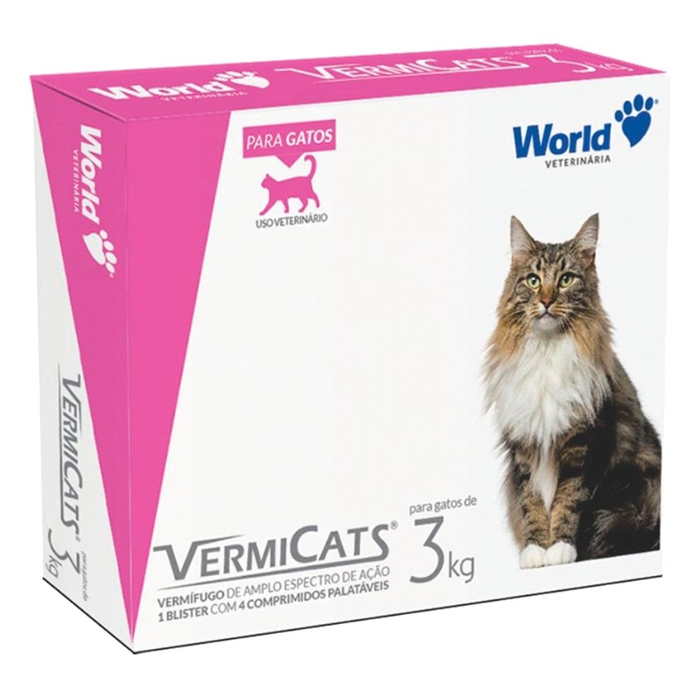 Vermífugo Vermicats Plus World Vet 600mg 1 Comprimido para cada 3Kg - Embalagem com 4 Comprimidos