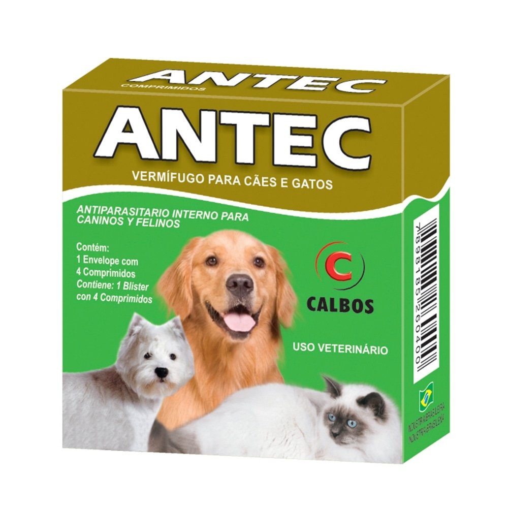 Antec Calbos Vermífugo para Cães e Gatos - Embalagem com 4 Comprimidos