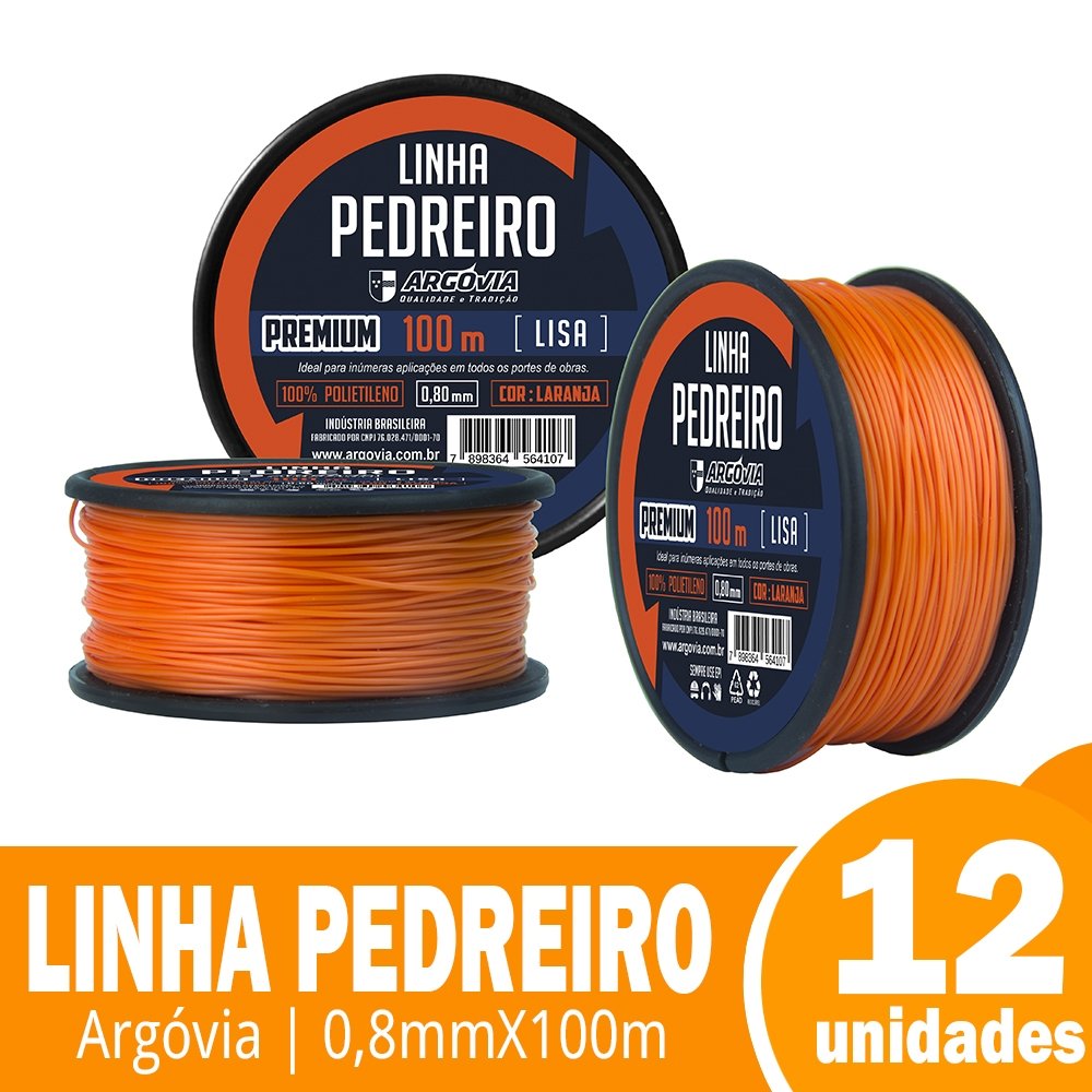 Linha de Pedreiro Argóvia Lisa Laranja 0,8mmx100m - Embalagem com 12 Unidades