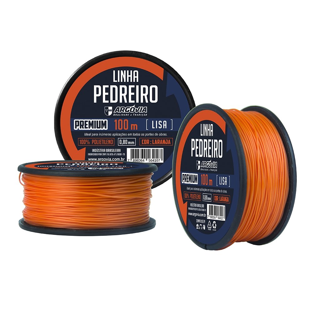Linha de Pedreiro Argóvia Lisa Laranja 0,8mmx100m - Embalagem com 12 Unidades