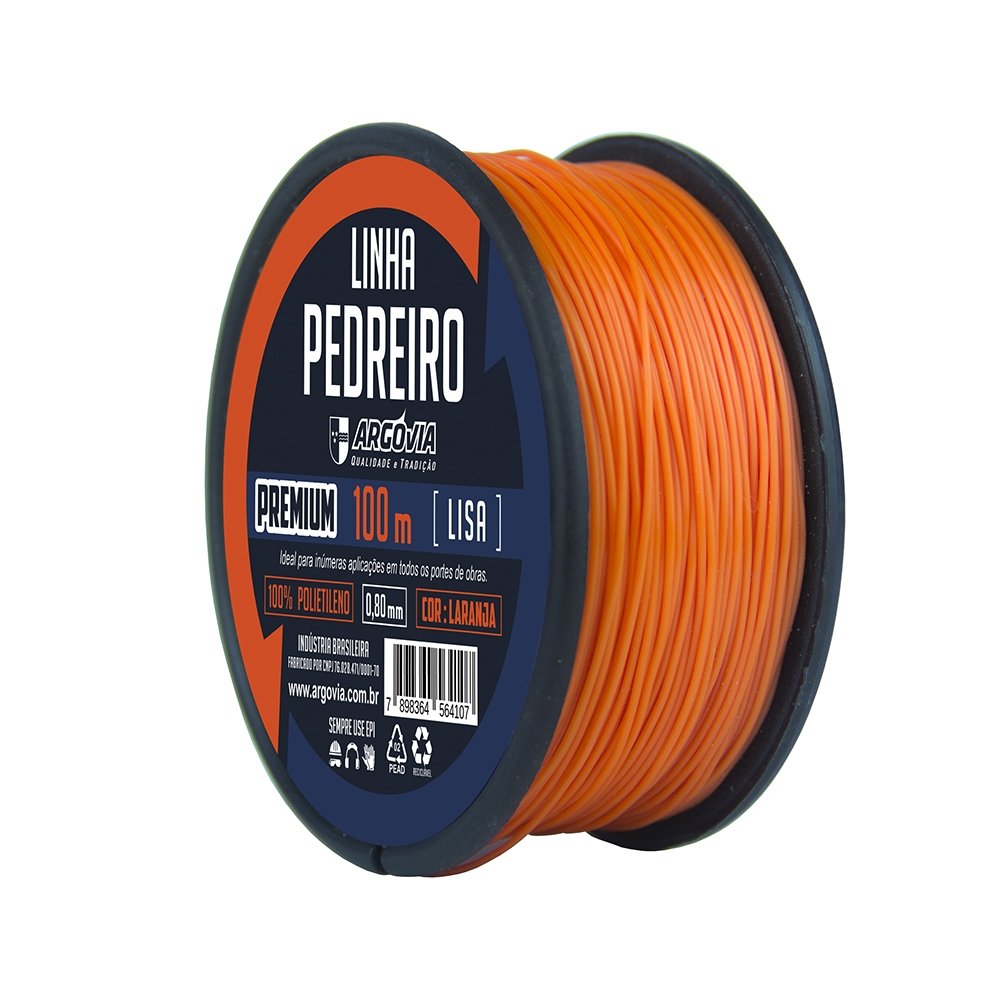 Linha de Pedreiro Argóvia Lisa Laranja 0,8mmx100m - Embalagem com 12 Unidades