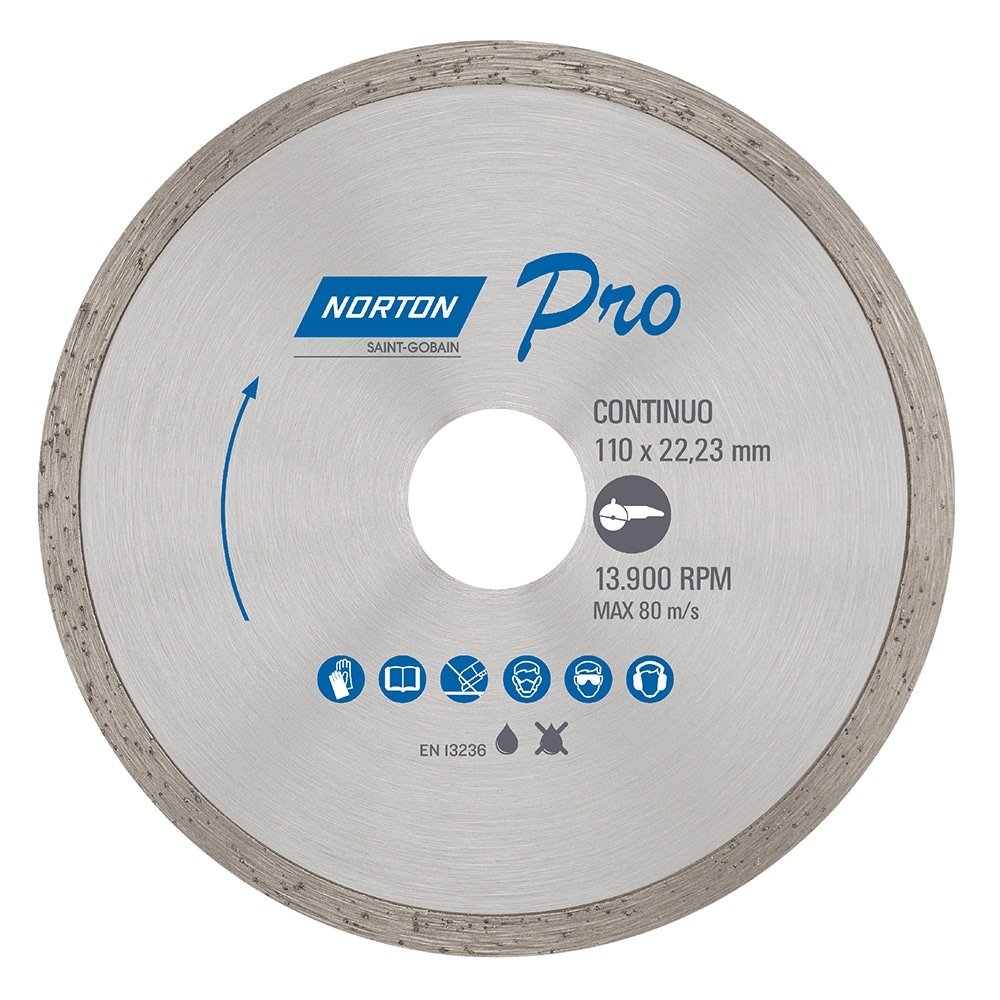 Disco de Corte Norton Diamantado Contínuo Pro 110X22,23mm