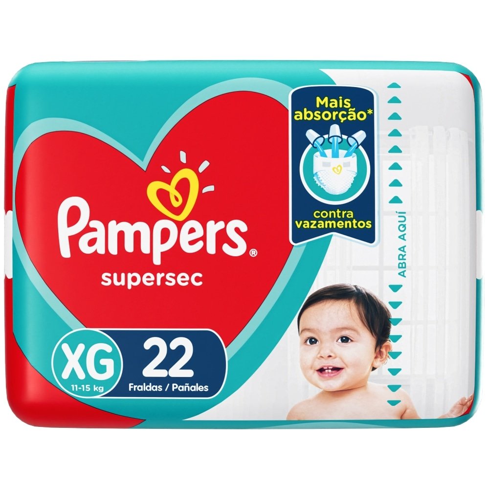 Fralda Descartável Pampers Supersec Tamanho XG - 8 Pacotes com 22 Fraldas - Total 176 Tiras