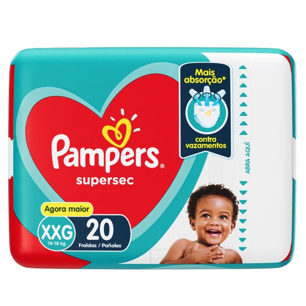 Fralda Descartável Pampers Supersec Tamanho XXG - 8 Pacotes com 20 Fraldas - Total 160 Tiras