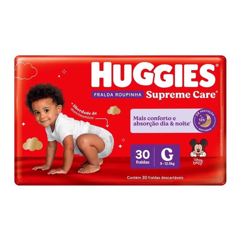 Fralda Descartável Huggies Disney Roupinha Supreme Tamanho G - 6 Pacotes com 30 Fraldas - Total 180 Tiras