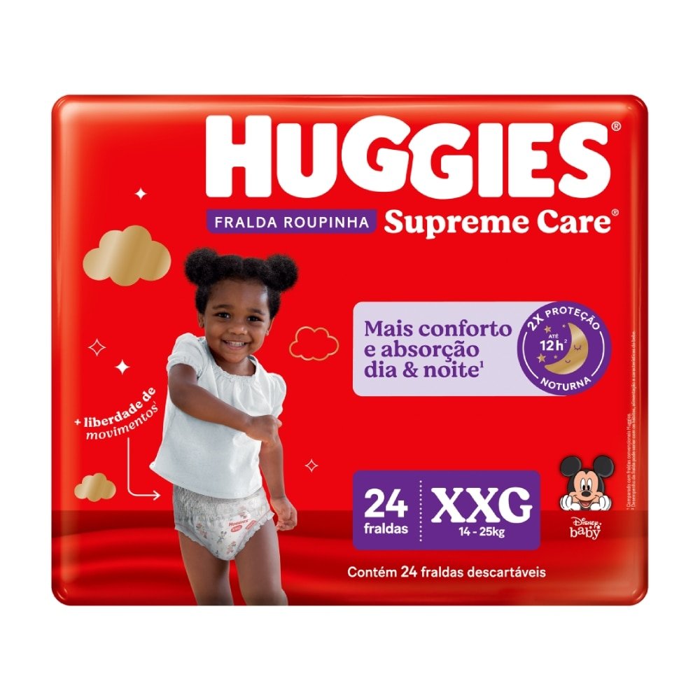 Fralda Descartável Huggies Disney Roupinha Supreme Tamanho XXG - 6 Pacotes com 24 Fraldas - Total 144 Tiras