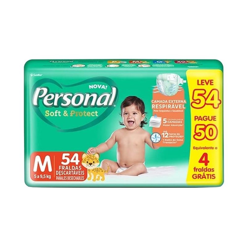 Fralda Descartável Personal Soft & Protect Tamanho M - 6 Pacotes com 54 Tiras