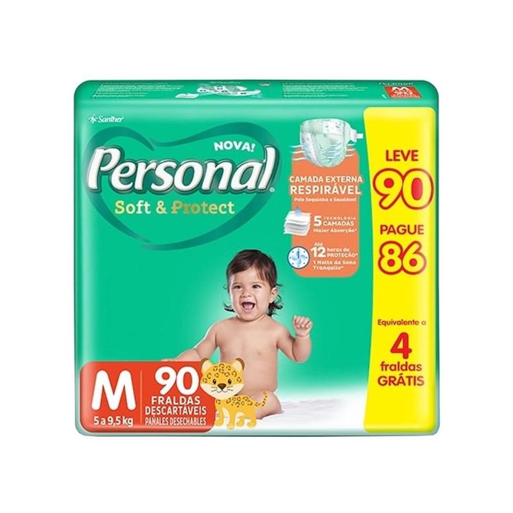 Fralda Descartável Personal Soft & Protect Tamanho M - 3 Pacotes com 90 Fraldas - Total 270 Tiras