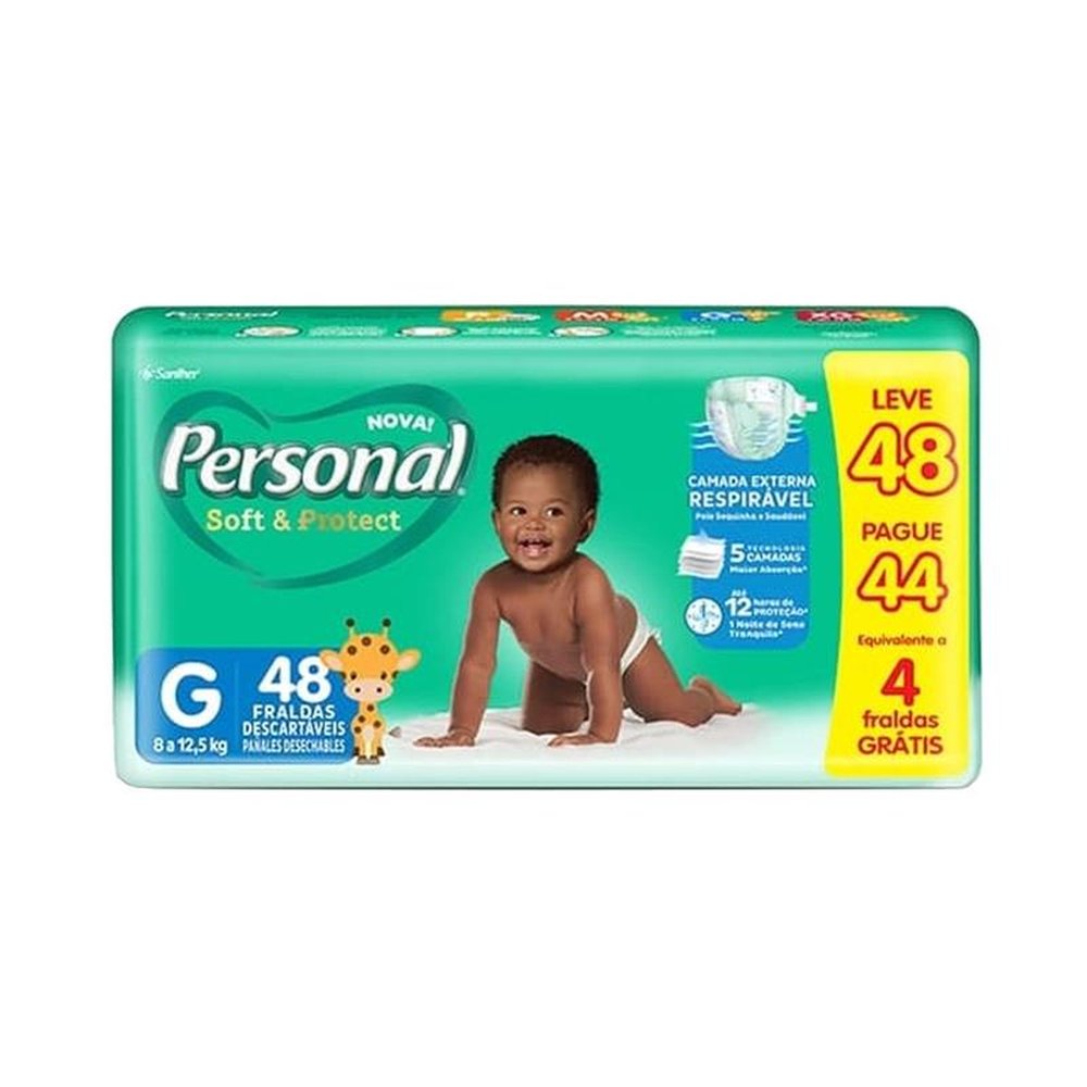 Fralda Descartável Personal Soft & Protect Tamanho G - 6 Pacotes com 48 Fraldas - Total 288 Tiras
