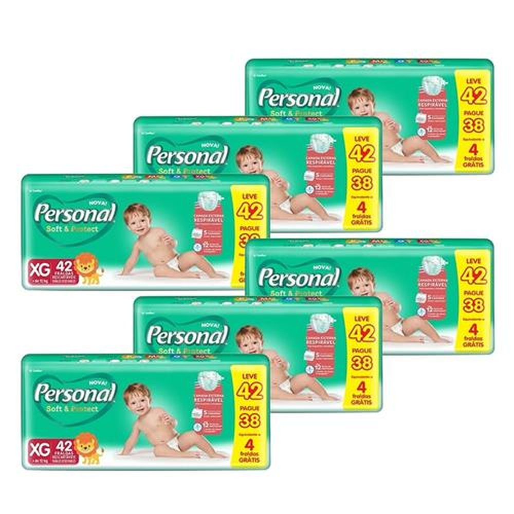 Fralda Descartável Personal Soft&Protect Mega Extra Grande - 6 Pacotes com  Fraldas - Total 252 Tiras