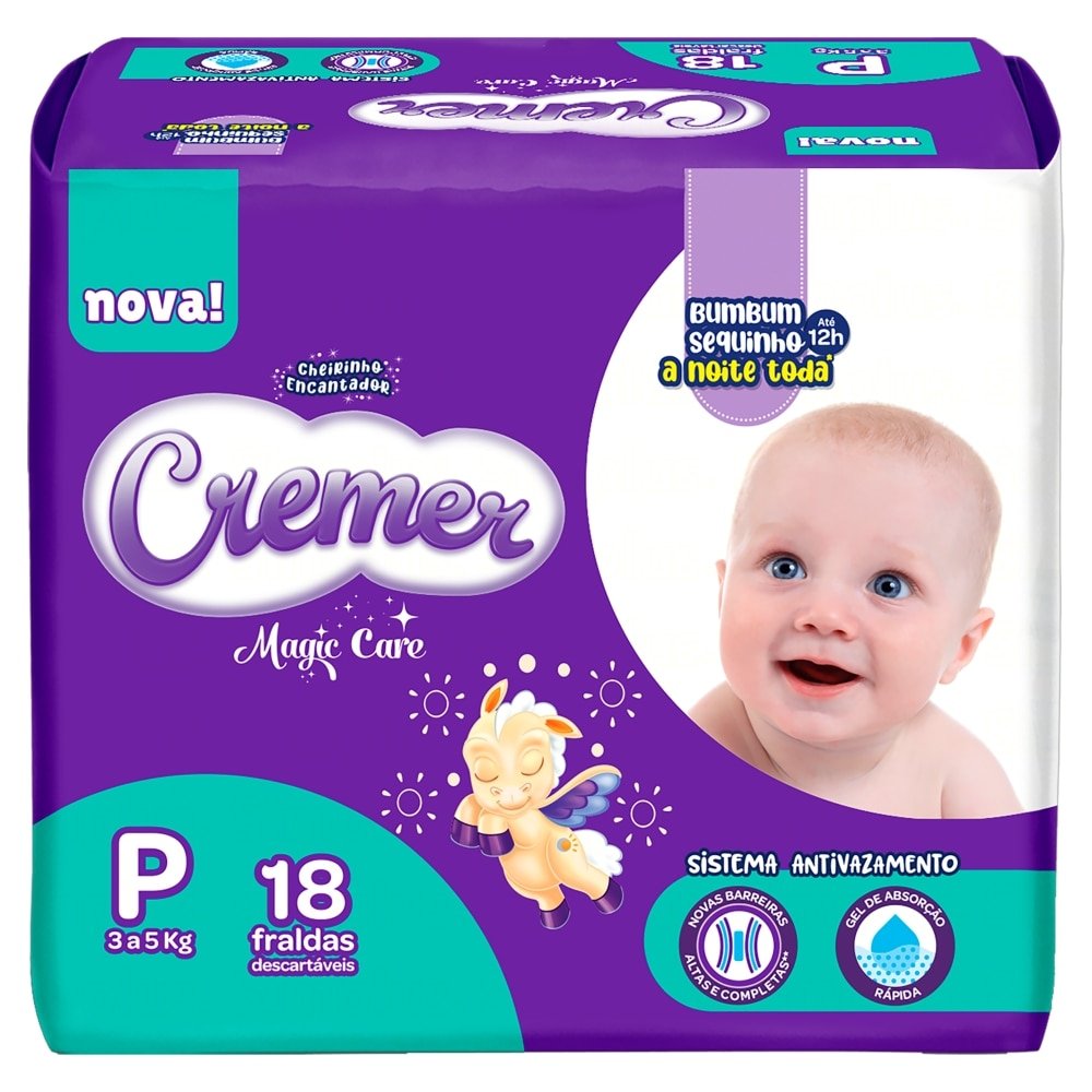 Fralda Descartável Cremer Jumbinho Tamanho P - 8 Pacotes com 18 Fraldas - Total 144 Tiras
