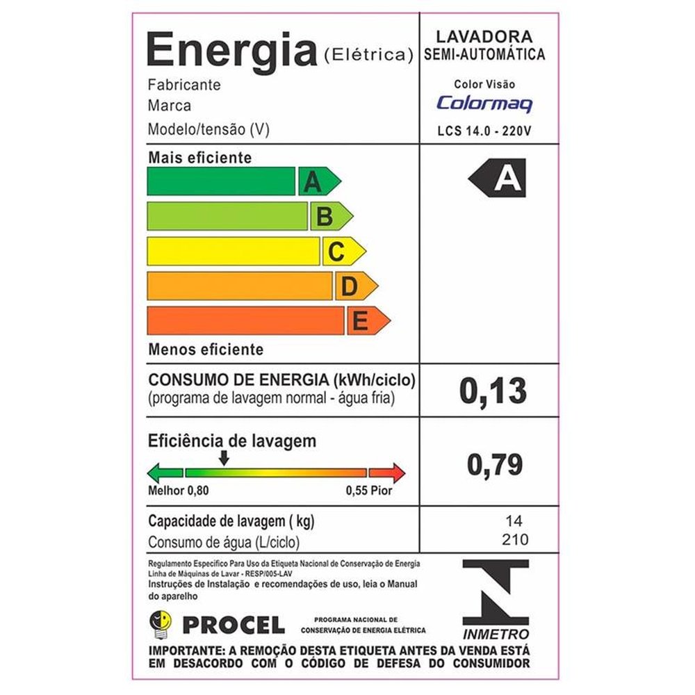 Tanquinho/Máquina de Lavar Roupas Semi-automática 14Kg Colormaq, LCS, Branca, 220V