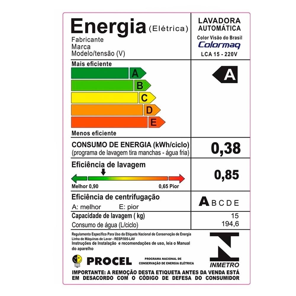 Máquina de Lavar Roupas Colomarq 15 Kg LCA - Sistema Antimanchas, Filtro Duplo de Fiapos, Branca, 220V
