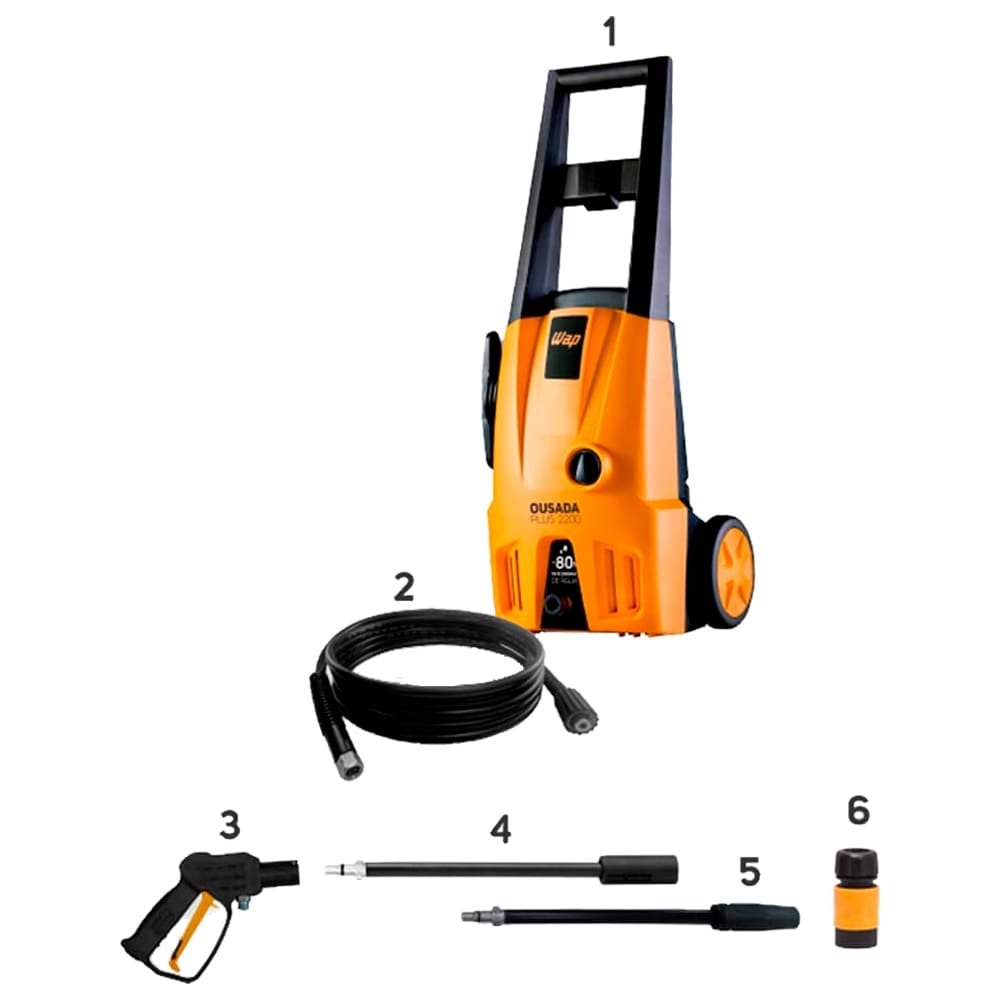 Lavadora de Alta Pressão WAP Ousada Plus 2200 - 1500W, 1750 PSI, Compacta com Jato Regulável, Laranja/Preto, 110V
