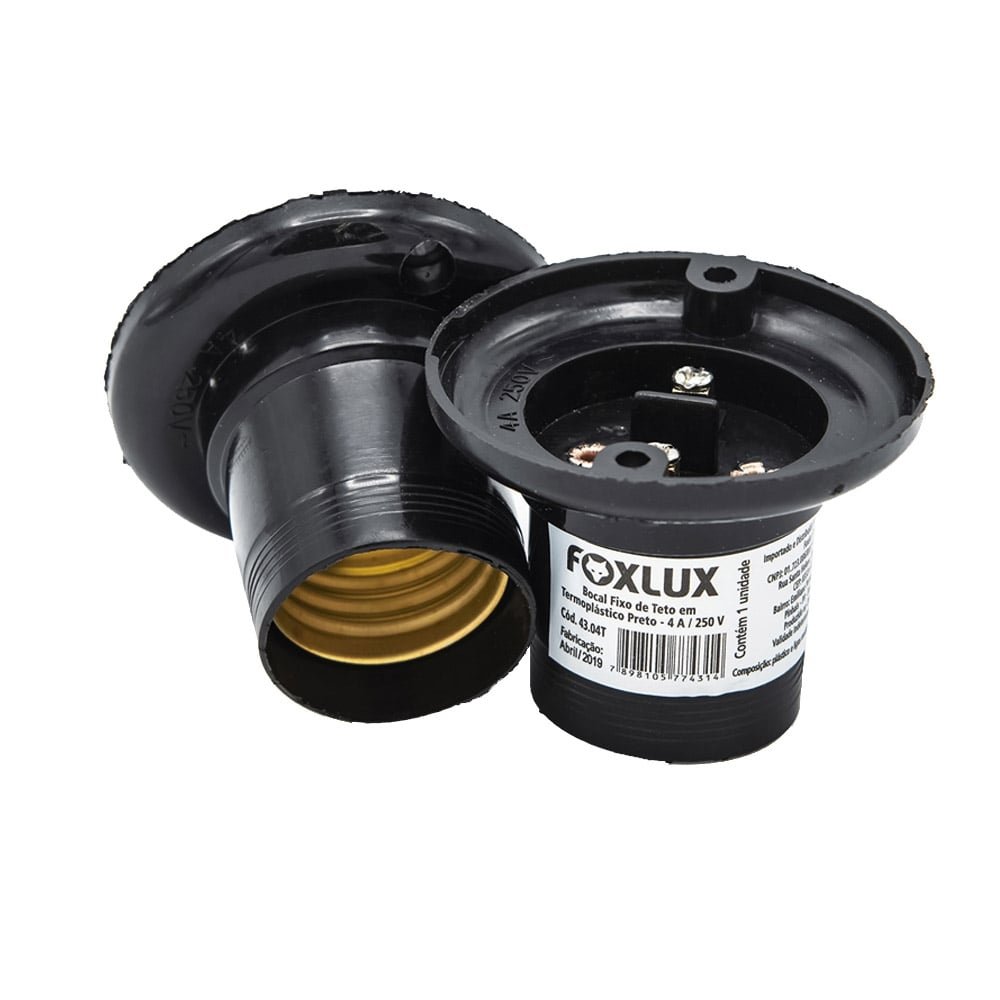 Soquete Fixo de Teto Foxlux Nylon Preto - Embalagem com 20 Unidades