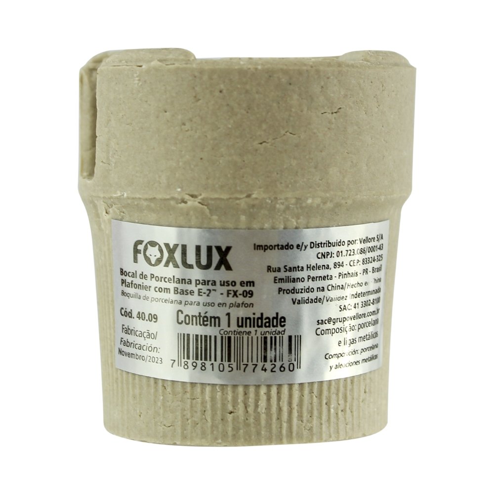 Soquete Foxlux Porcelana para Plafonier E-27 Fx 09 - Embalagem com 25 Unidades