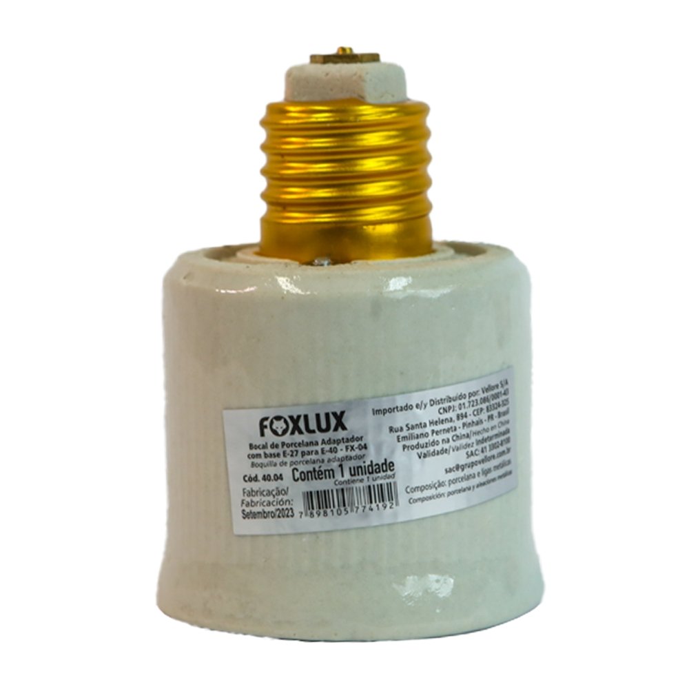 Adaptador Soquete Porcelana Foxlux E-27 para E-40 - Embalagem com 25 Unidades