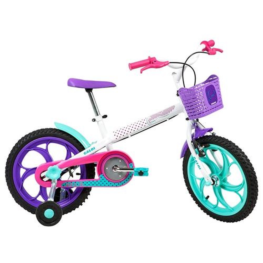Bicicleta Infantil Caloi Ceci Aro 16, Quadro de Aço, com Rodinhas, Cesto, Branca