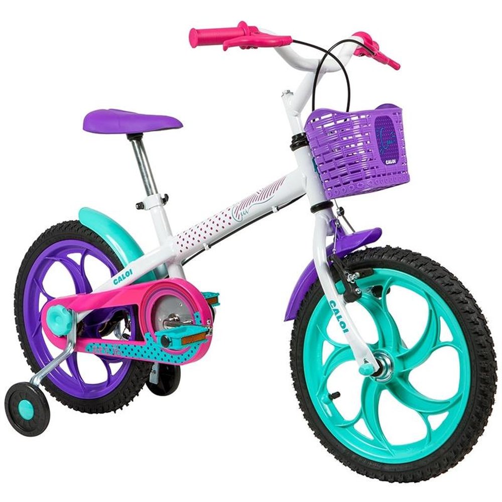 Bicicleta Infantil Caloi Ceci Aro 16, Quadro de Aço, com Rodinhas, Cesto, Branca