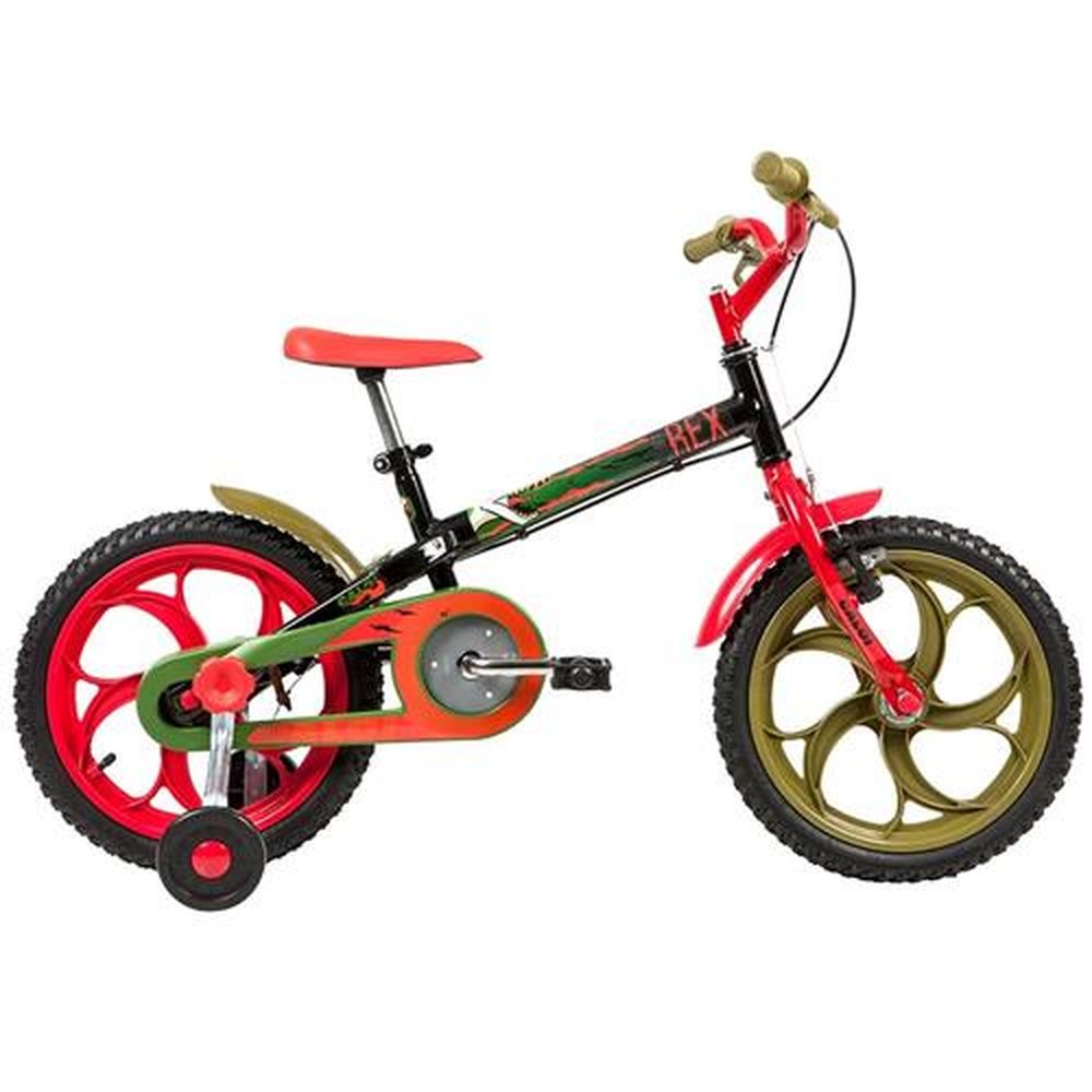 Bicicleta Infantil Caloi Power Rex, Aro 16, Quadro de Aço, com Rodinhas, Cesto, Preta
