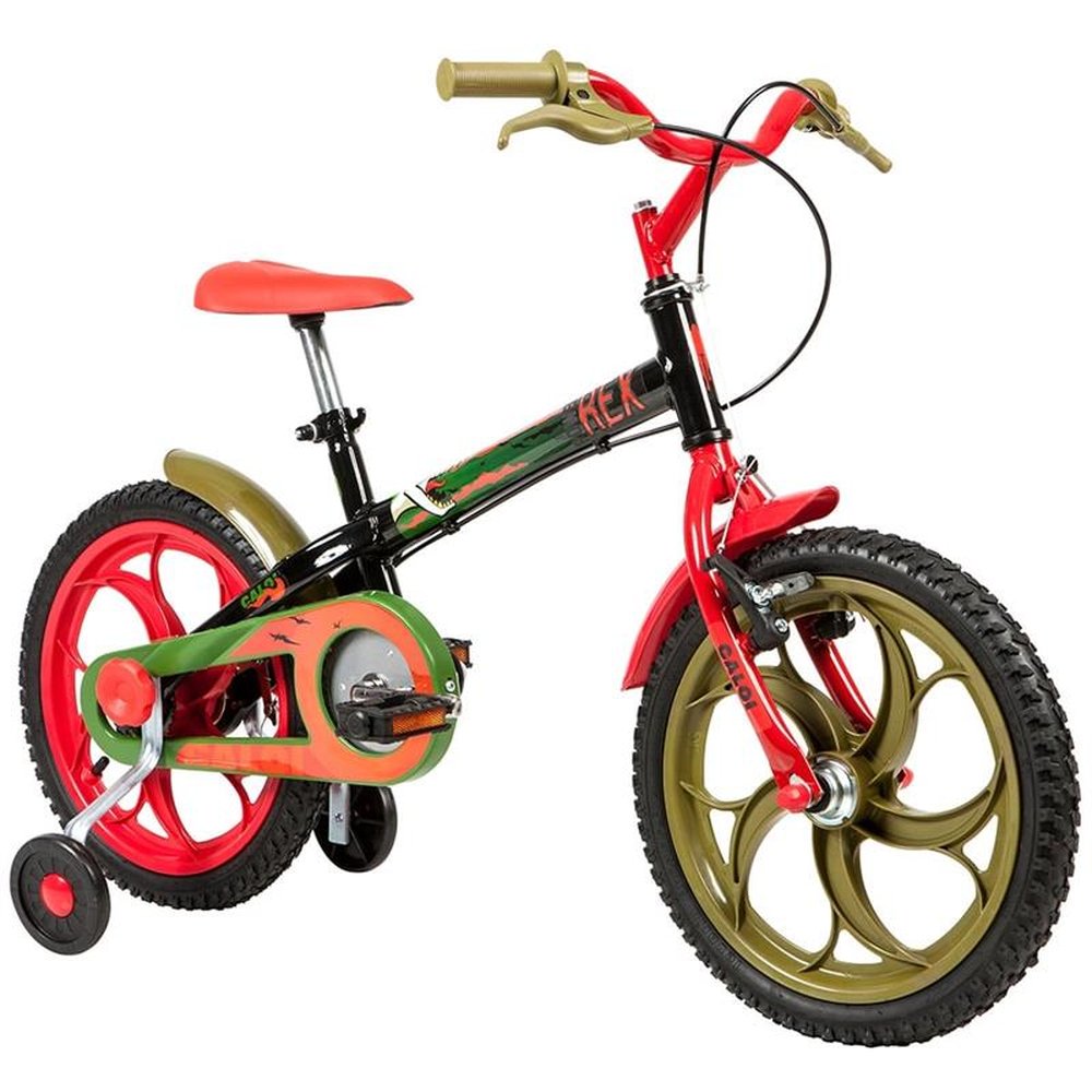 Bicicleta Infantil Caloi Power Rex, Aro 16, Quadro de Aço, com Rodinhas, Cesto, Preta